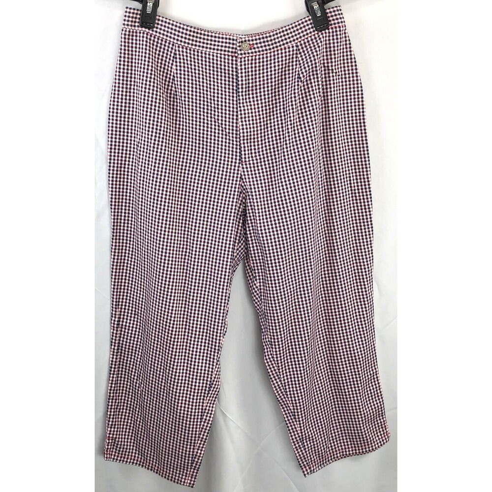 Vintage Russ Pants Slacks 14 Pnk Blue Plaid Gingham Checkered Cropped 80s Preppy